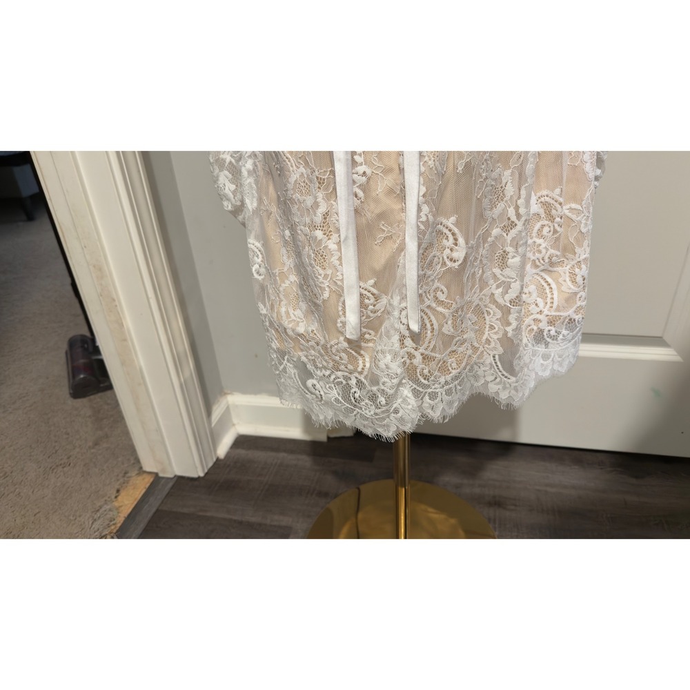 White Lace Off Shoulder Corset Back Mini Dress Gla Party Sexy Wedding Rehearsal - Picture 9 of 10
